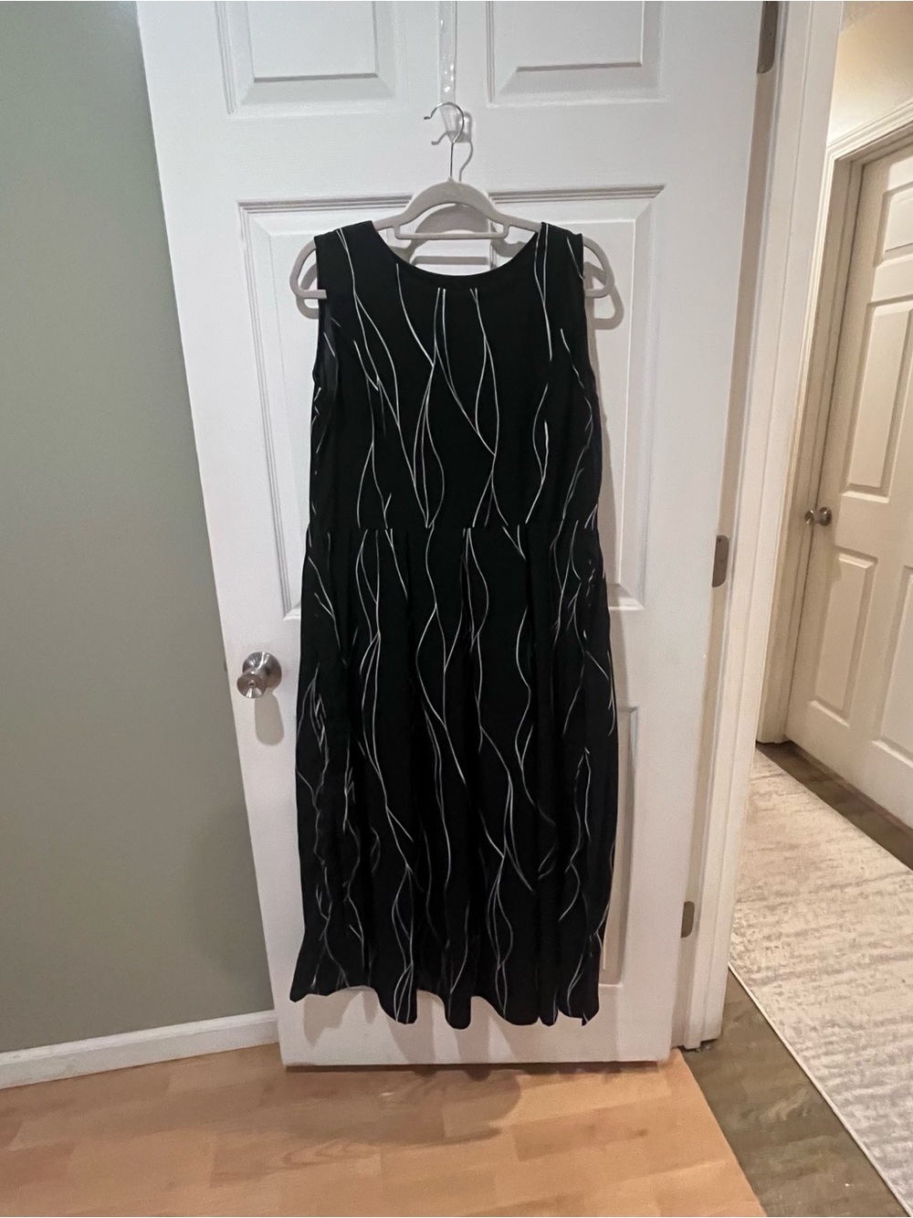 DKNY Black Midi Dress with White Wave Motif